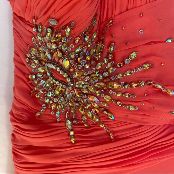 Tony Bowls Evening Gala Coral Chiffon Formal Dress Size 4 - Picture 7 of 14